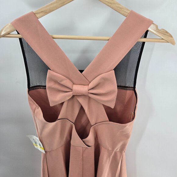 Blush Pink Black Mesh Bow Back Mini Dress Size Medium - Picture 6 of 9